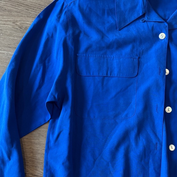 Vintage Preston & York 100% Silk Blue Long Sleeve Button-Down Shirt - Picture 3 of 10